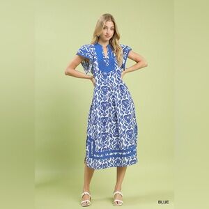 Umgee Abstract Two Tone Print Midi Dress🆕